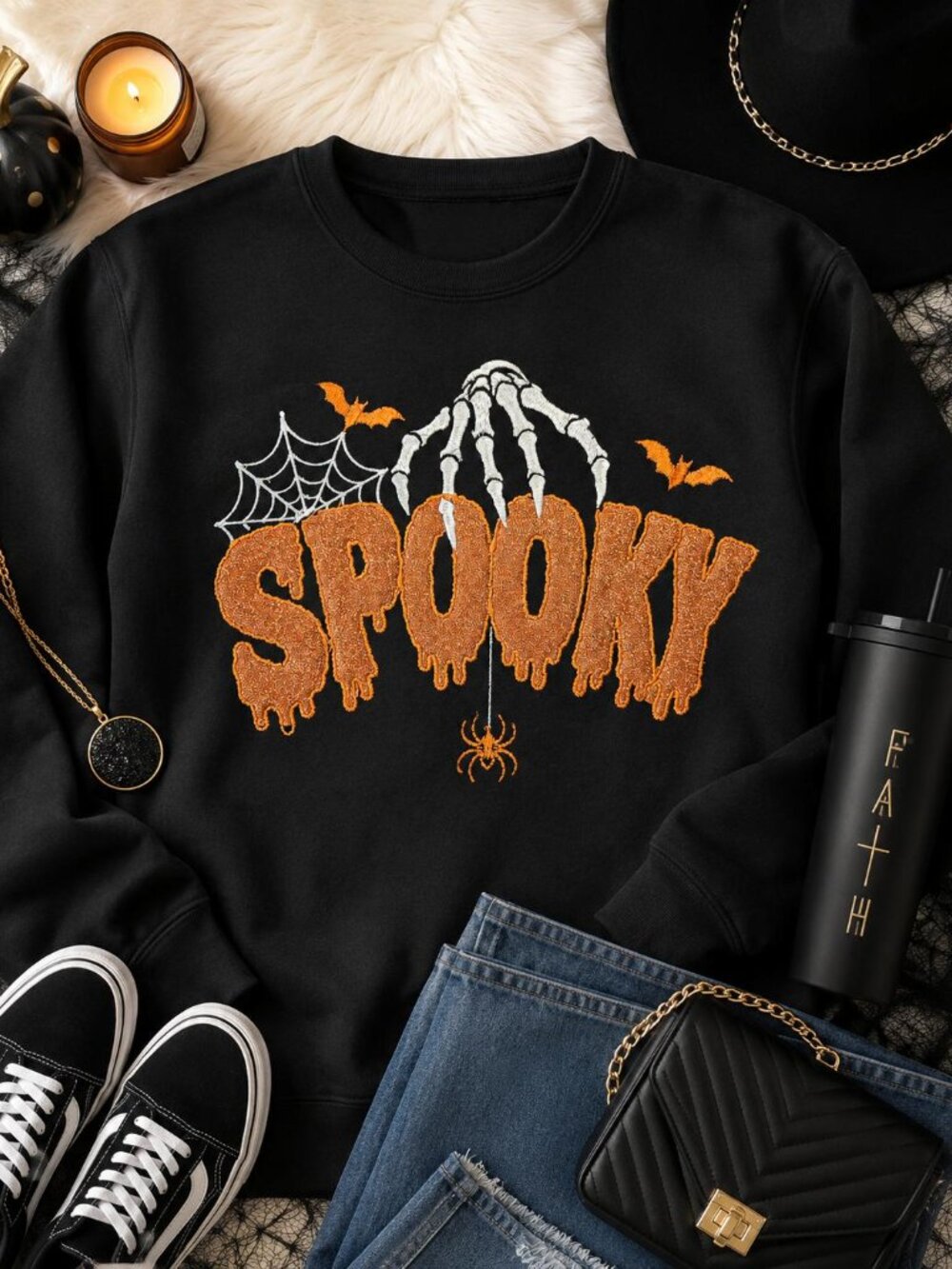 Spooky Embroidered Sweatshirt Halloween - Picture 4 of 5